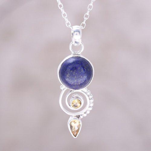 Citrine and Lapis Lazuli Spiral Necklace from India 'Majestic Spiral'