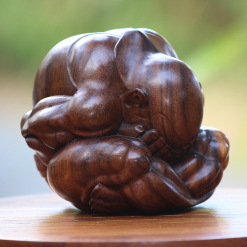 Suar Wood Yogi Sculpture Hand-Carved in Bali 'Meditating Yogi'