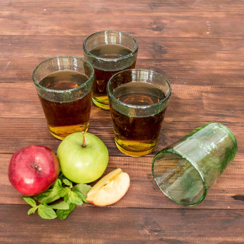 Handblown Recycled Glass Pale Green Juice Glasses Set of 4 'Glistening Meadow'