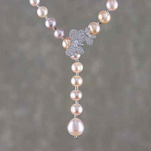 Cultured Pearl Butterfly Y-Necklace from Thailand 'Beautiful Butterfly'