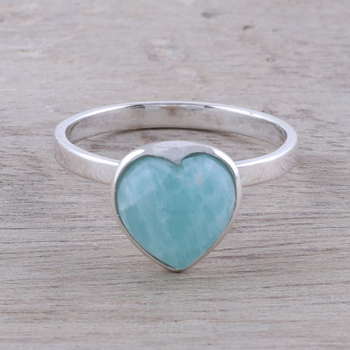 Heart-Shaped Amazonite Cocktail Ring from India 'Gemstone Heart'