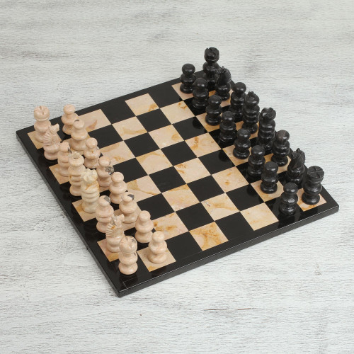 Brown and Black Marble Chess Set from Mexico 13 Inch 'Brown Challenge'