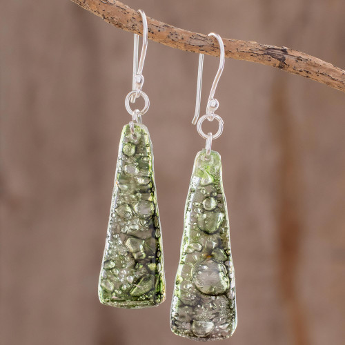 Recycled CD Dangle Earrings in Green from Guatemala 'Peaceful Life in Green'