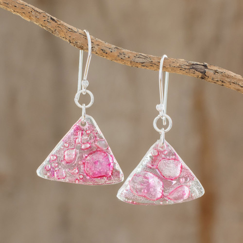 Pink Triangular Recycled CD Dangle Earrings from Guatemal 'Rosy Geometry'