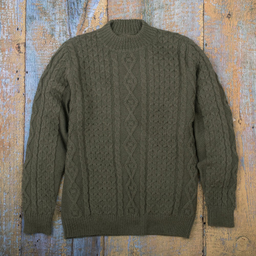 100 Alpaca Pullover Sweater in Sage from Peru 'Sage Diamonds'