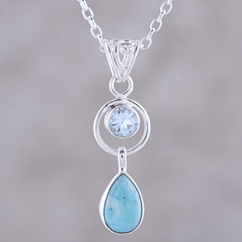 Larimar and Blue Topaz Pendant Necklace from India 'Gleaming Daylight'