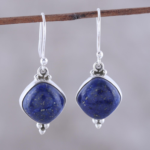 Lapis Lazuli Dangle Earrings from India 'Gleaming Grandeur'