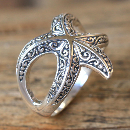 Sterling Silver Starfish Cocktail Ring from Bali 'Bali Starfish'