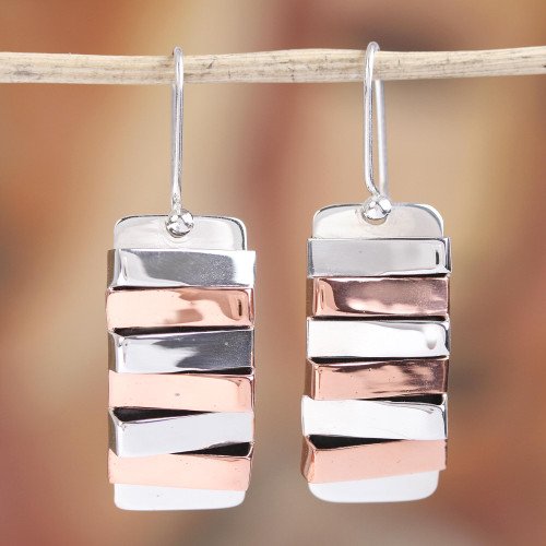 Modern Taxco Sterling Silver Dangle Earrings from Mexico 'Dual Symmetry'