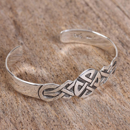Taxco Sterling Silver Cross Cuff Bracelet from Mexico 'Intricate Cross'