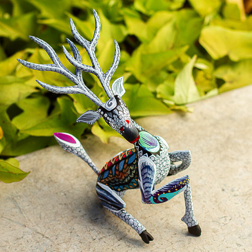 Handcrafted Alebrije Deer Sculpture in Grey from Mexico 'Grey Deer'