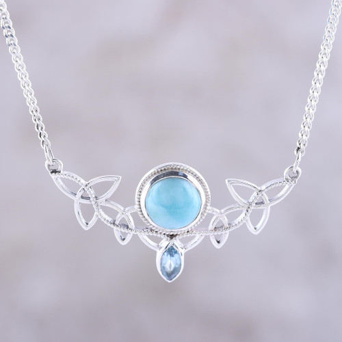Larimar and Blue Topaz Pendant Necklace from India 'Glorious Sky'
