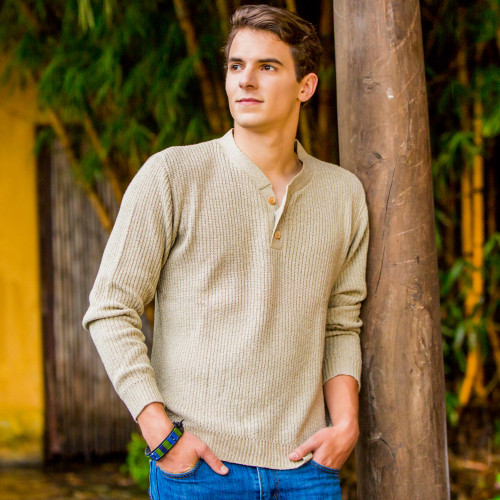 Unique Handspun Cotton Pullover Sweater 'Maya Gentleman'
