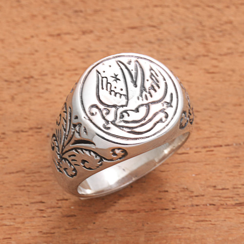 Peace Dove with Olive Branch Sterling Silver Signet Ring 'Peace Bearer'