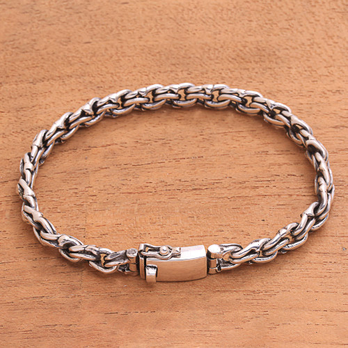 Sterling Silver Link Bracelet Handcrafted in Bali 'Forever United'
