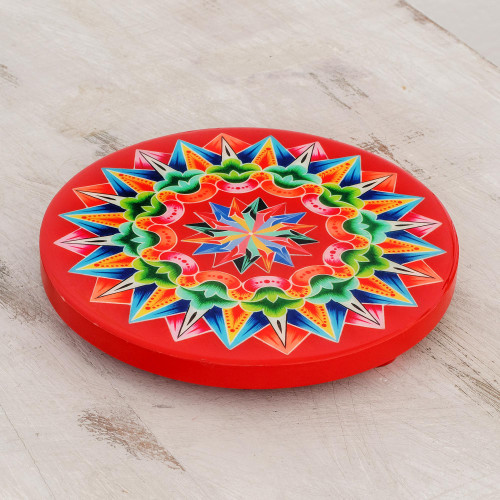 Decoupage Wood Trivet in Red from Costa Rica 'Traditional Colors in Red'