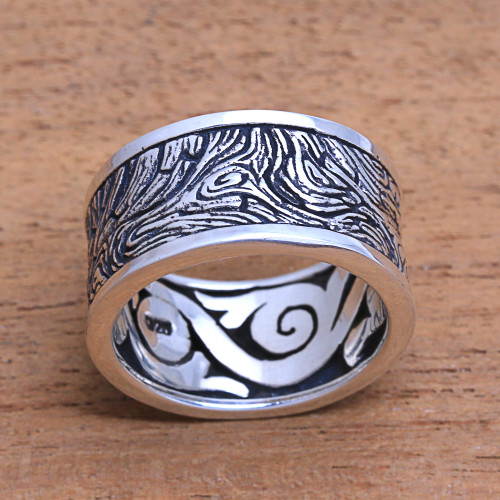 Men's Textured Sterling Silver Band Ring from Bali 'Sandstorm'