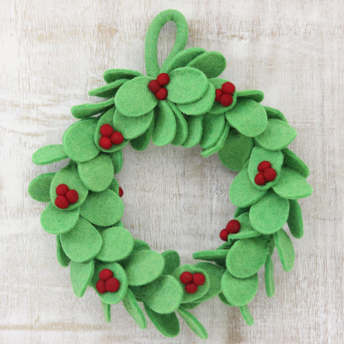 Wool Felt Holiday Wreath Handmade in India 'Holiday Celebration'