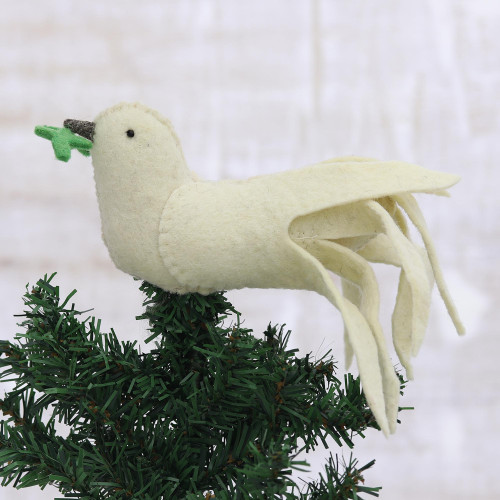 Wool Felt Ivory Dove Tree Topper from India 'Message of Peace'