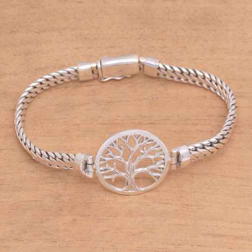 Tree-Themed Sterling Silver Pendant Bracelet from Bali 'Tree of Prosperity'