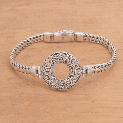 Circular Sterling Silver Pendant Bracelet from Bali 'Secret Gate'