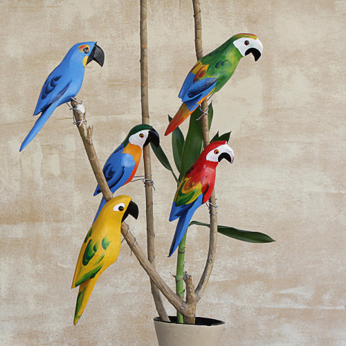 Wood Parrot Decorative Accents from Brazil Set of 5 'Delightful Parrots'