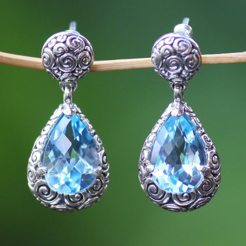 Sterling Silver and Blue Topaz Dangle Earrings 'Azure Teardrops'
