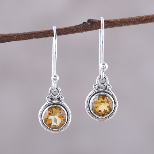 Faceted Citrine Dangle Earrings from India 'Glistening Circles'
