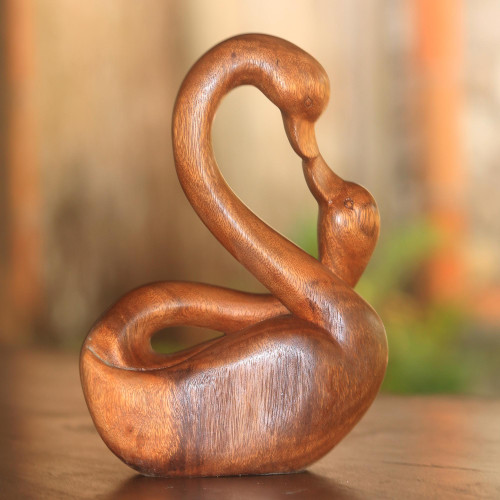 Suar Wood Mother and Child Goose Sculpture from Bali 'Mother Sculpture'