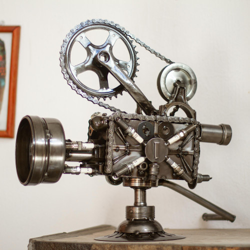 Collectible Recycled Metal Movie Theater Sculpture 'Rustic Film Projector'