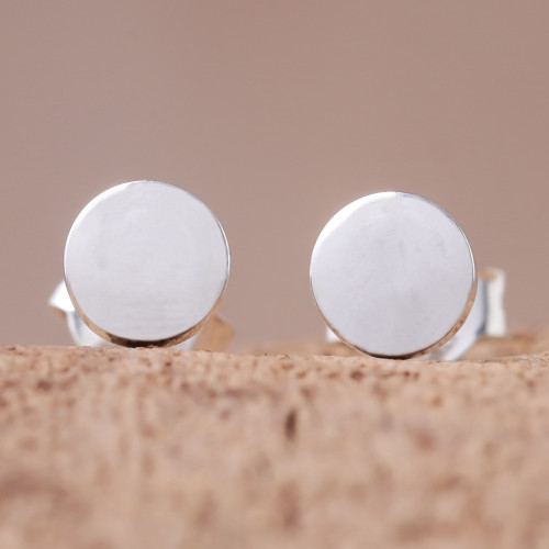 Round Sterling Silver Stud Earrings from Thailand 'Round Simplicity'
