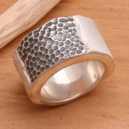 Modern Sterling Silver Band Ring from Indonesia 'Embrace the Earth'
