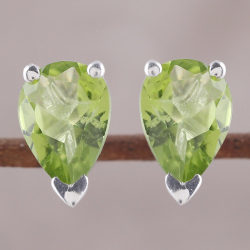 Faceted Peridot Stud Earrings Crafted in India 'Verdant Gleam'