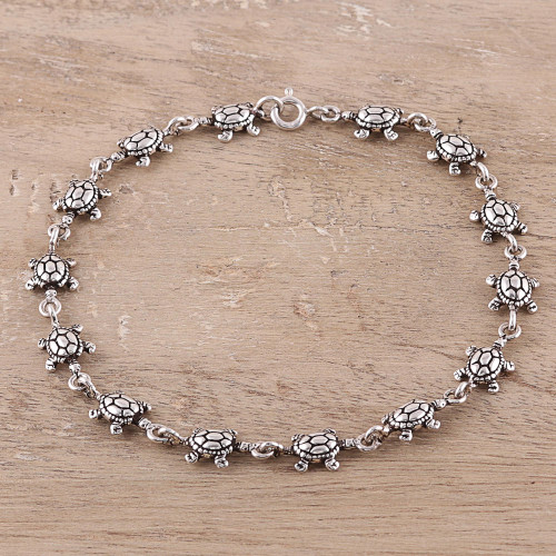 Sterling Silver Turtle Link Bracelet from India 'Turtle Unison'