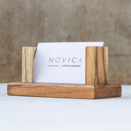 Handmade Teak Wood Card Holder from Thailand 'Simply Business'