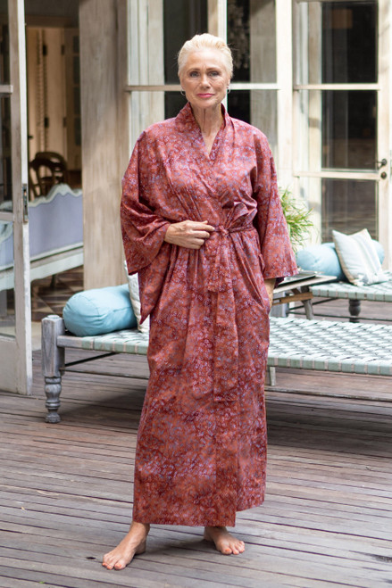 Handmade 100 Cotton Robe in Red Pink Tones from Indonesia 'Earth Dancer'