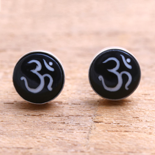 Om Motif Bone Stud Earrings Crafted in Bali 'Word of Om'