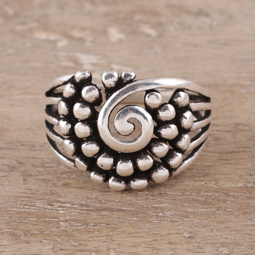 Swirl Pattern Sterling Silver Band Ring from India 'Modern Swirl'