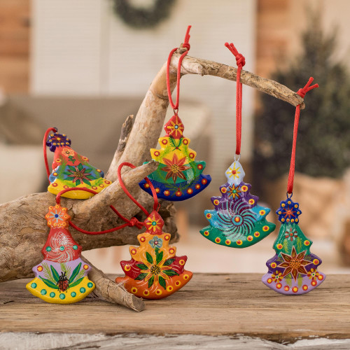 Handmade Tree Ceramic Ornaments Set of 6 'Christmas Tree'