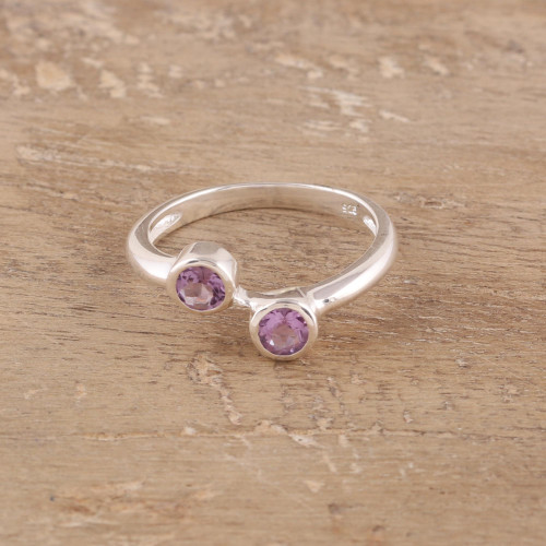 Faceted Amethyst Band Ring Crafted in India 'Duality'
