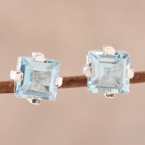Sparkling Blue Topaz Stud Earrings from India 'India Charm'