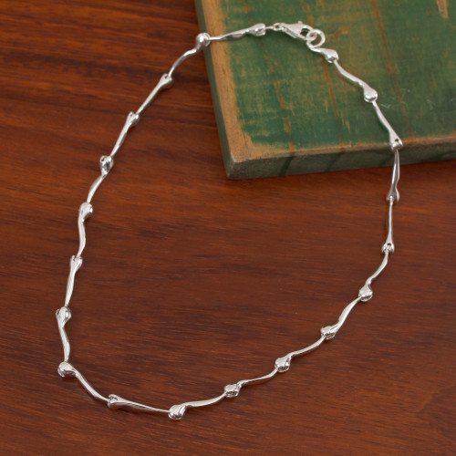 Gleaming Sterling Silver Link Necklace from Mexico 'Radiant Buds'