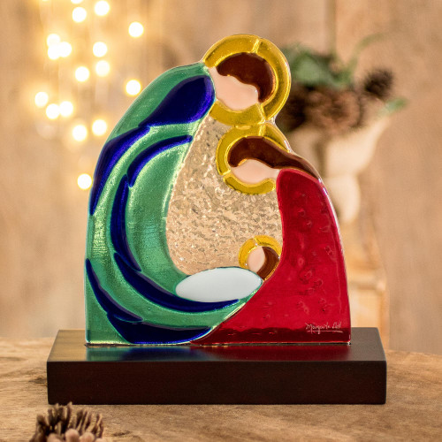 Colorful Art Glass Nativity Sculpture from El Salvador 'Life and Love'