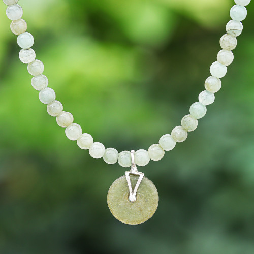 Natural Jade Beaded Pendant Necklace from Thailand 'Jade Charm'