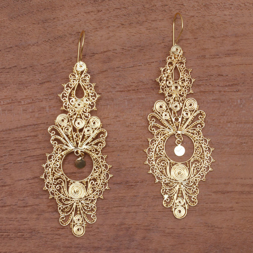 18k Gold Plated Sterling Silver Dangle Earrings from Bali 'Majestic Parade'
