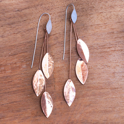 Hammered Sterling Silver and Copper Dangle Earrings 'Summer Glisten'