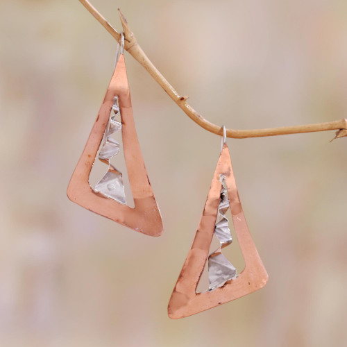 Modern Copper and Sterling Silver Drop Earrings from Bali 'Modern Vision'