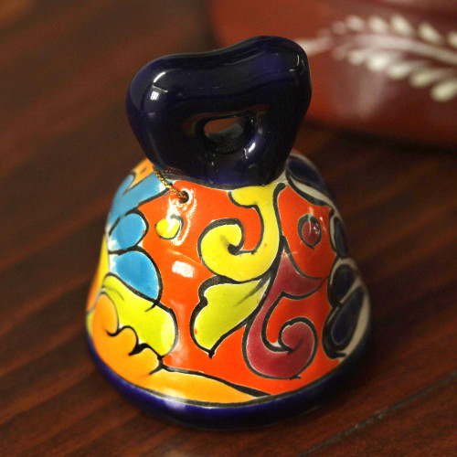 Hand-Painted Talavera-Style Ceramic Bell from Mexico 'Ringing Talavera'