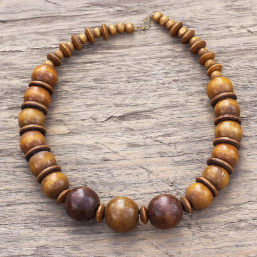 Sese Wood Necklace with Beads and Discs from Ghana 'Promise of Beauty'