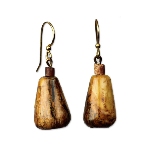 Teardrop Soapstone and Bauxite Dangle Earrings from Ghana 'Africa Drops'